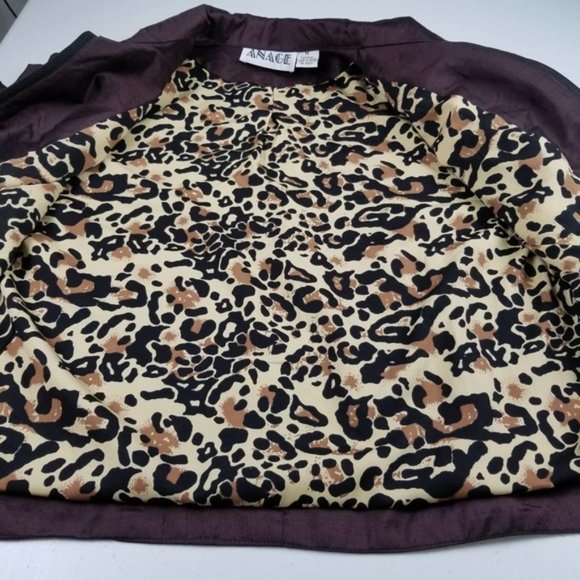 Anage Brown Cream Floral Embellished Silk Vintage Zip Up Lined Jacket Medium - Picture 6 of 6